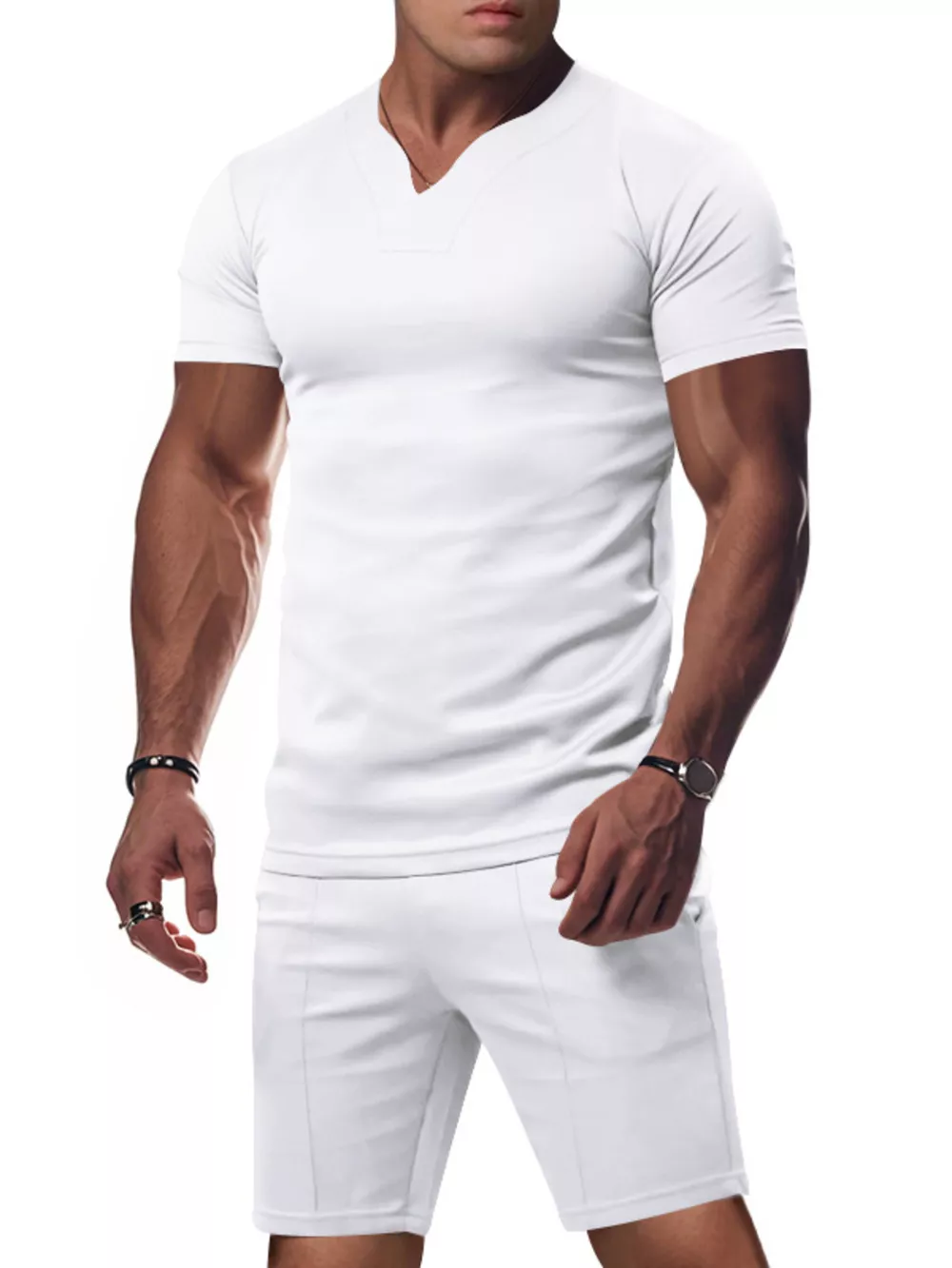 Men's Full Size V-Neck Short Sleeve T-Shirt and Shorts Set Plus Size, image 14
