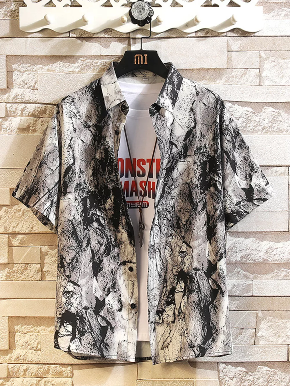 Men's Printed Button Up Shirt and Shorts Set, image 4