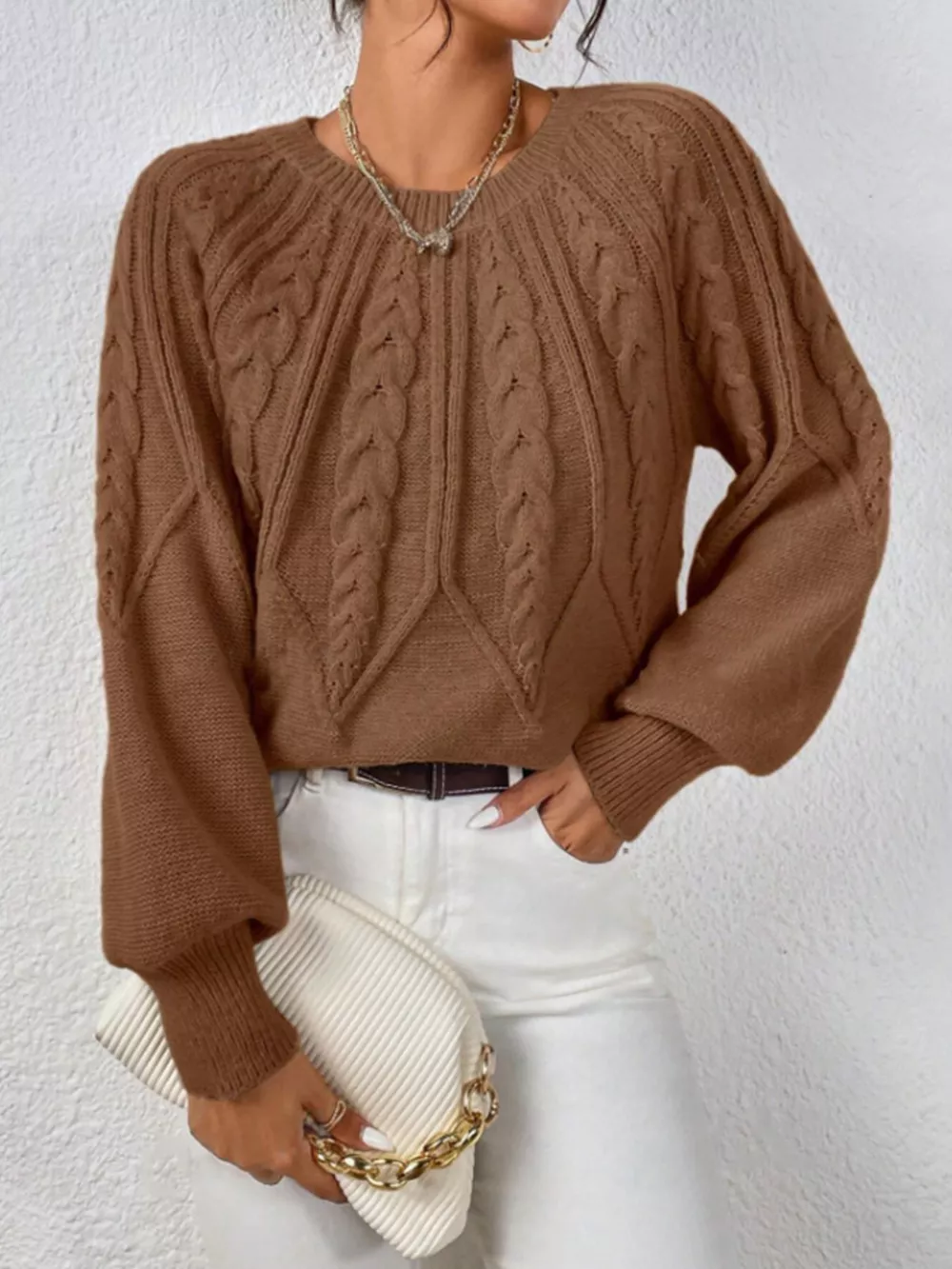 Cable Knit Long Sleeve Sweater, image 14