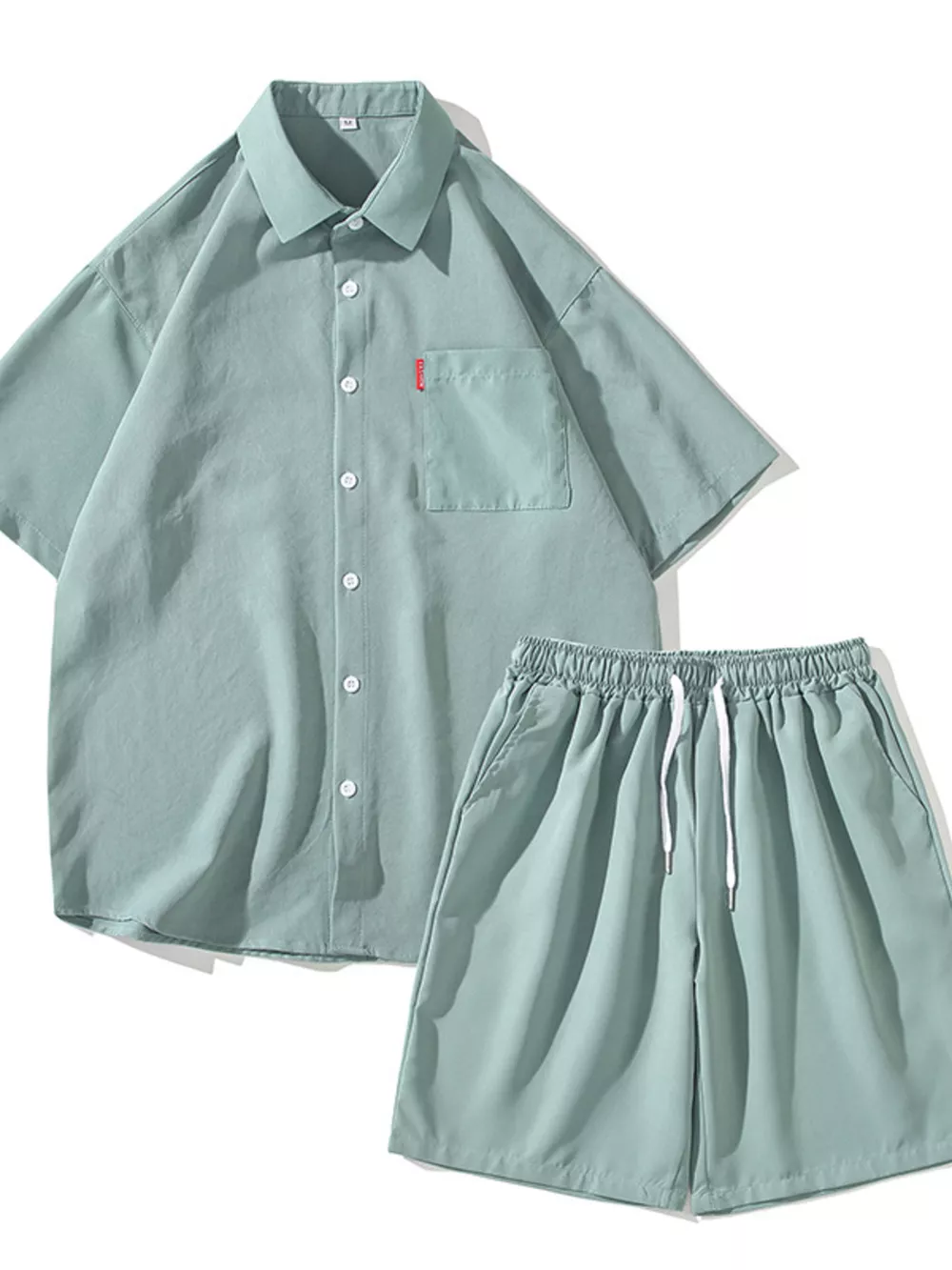 Men's Plus Size Casual Solid Color Shirt & Shorts Set, image 4