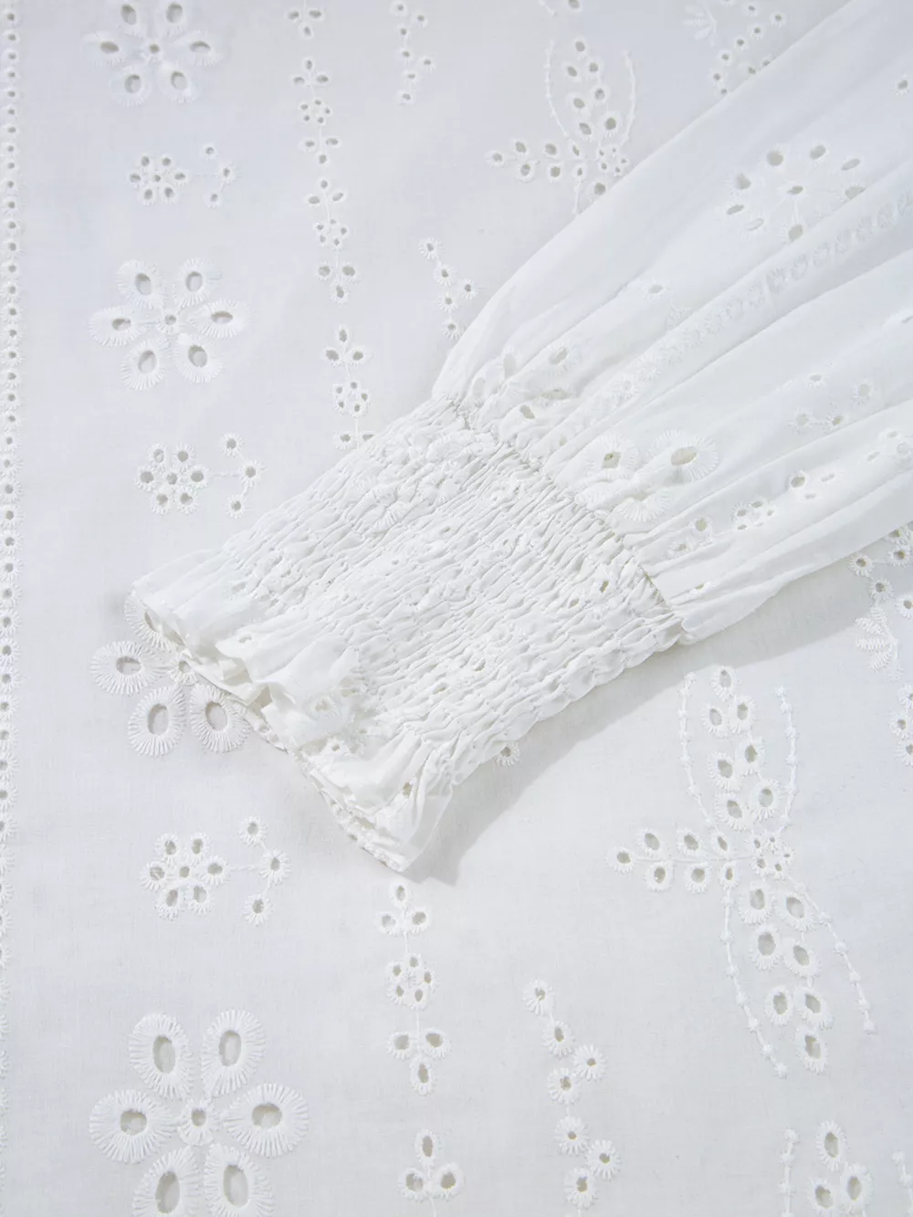 Eyelet Embroidered Smocked Cuff Sheer Blouse, image 5