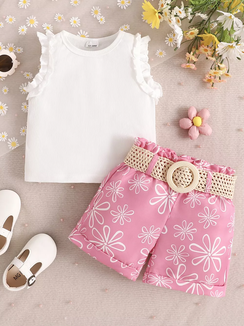 Children's Frill Sleeveless Top and Belt Shorts Set, image 6