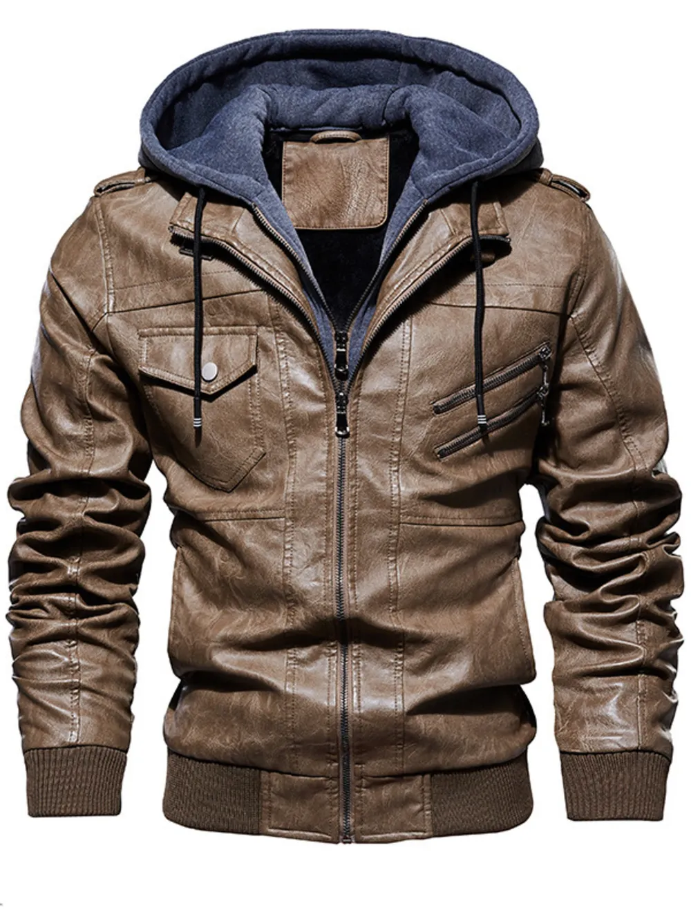 Men's Plus Size Zip Up Drawstring Hooded Jacket, image 2