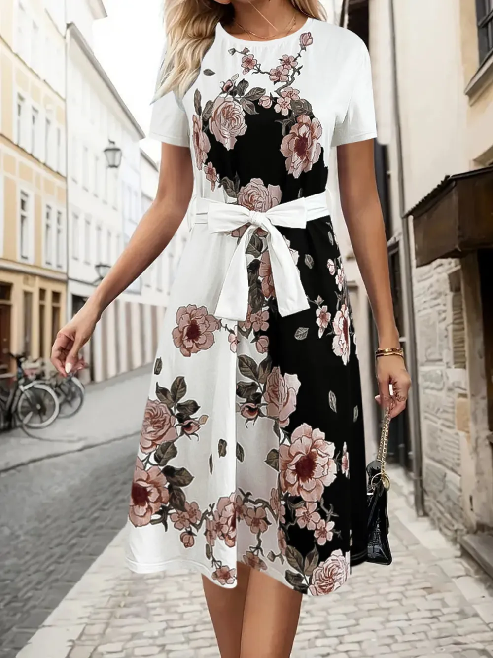 Floral Print Midi Dress with Short Sleeves, image 3