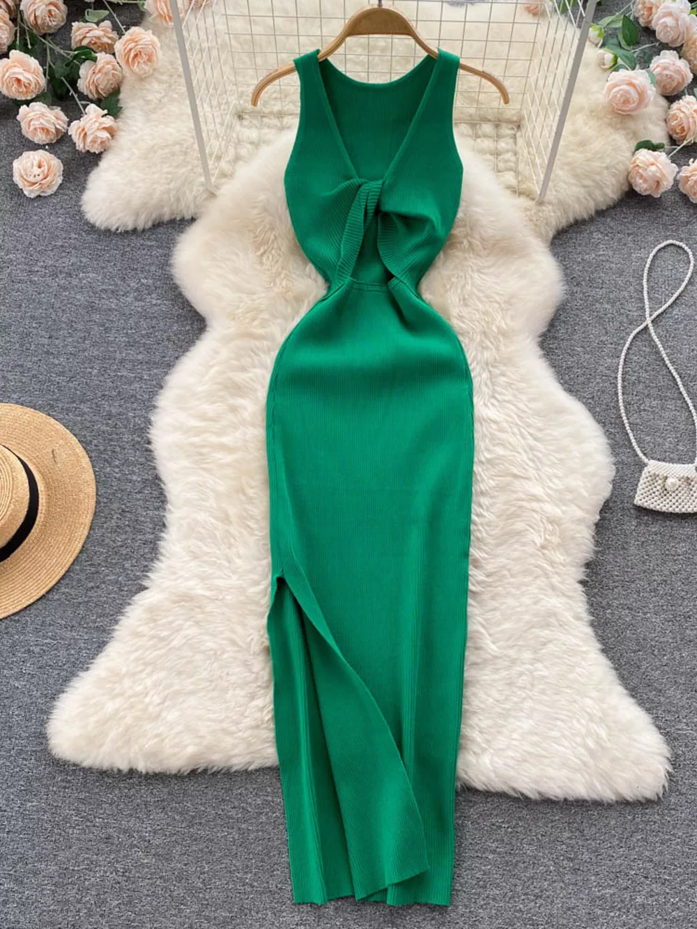 Knot Back Sleeveless Knit Bodycon Midi Dres, image 20