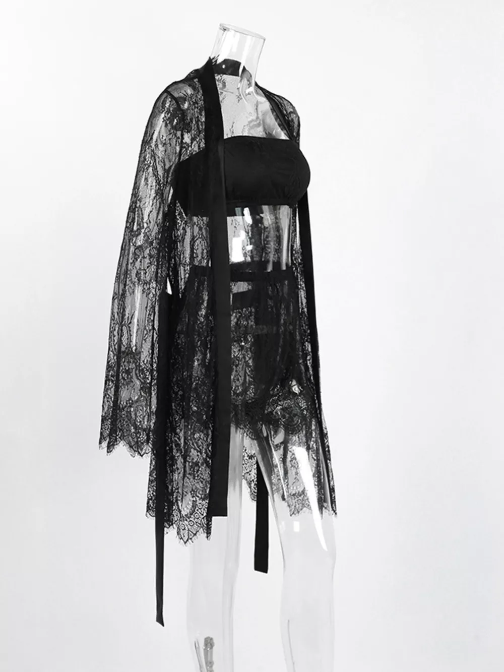 Lace Tube Top & Cardigan and Shorts Three-Piece Lounge Set, image 8