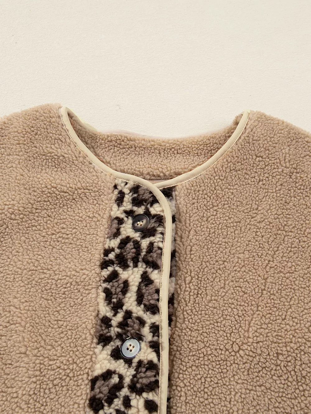 Casual Leopard Print Accent Plush Jacket with Pockets, image 8
