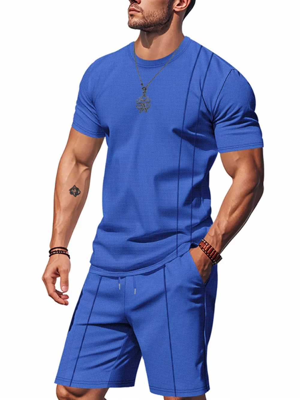 Men's Full Size Casual Striped Short Sleeve T-Shirt and Shorts Set Plus Size, image 5