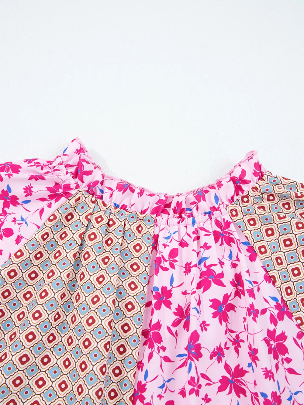 Boho Mixed Floral Drop Shoulder Bubble Sleeve Blouse, image 10