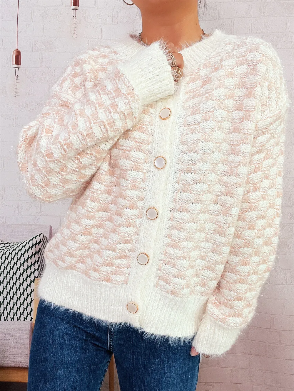 Fluffy Textured Button-Up Cardigan, image 5
