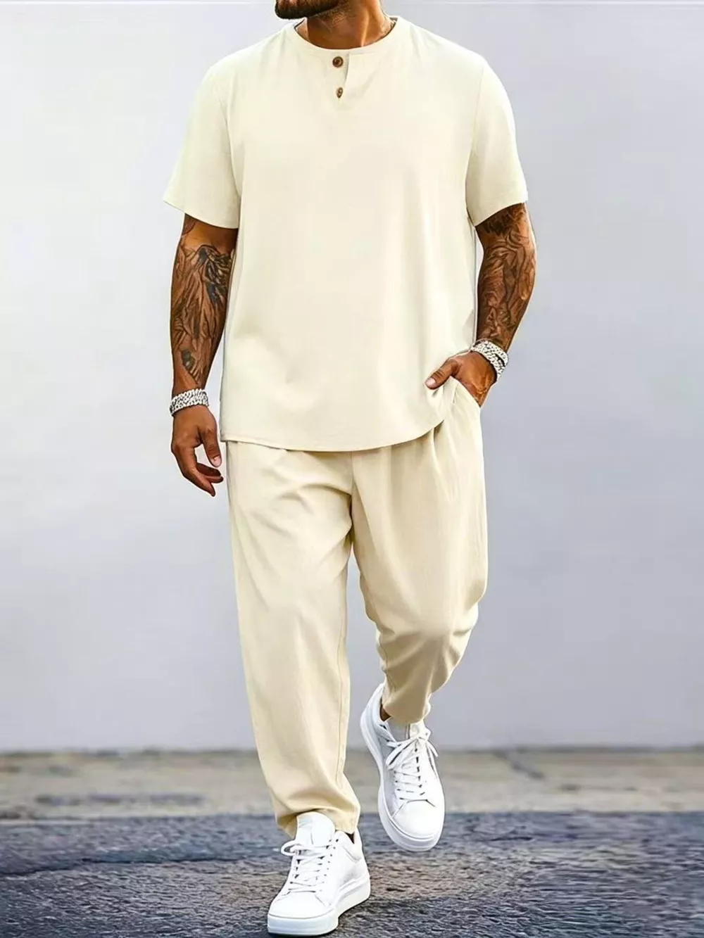 Men's Plus Size Casual Short Sleeve Top and Pants Set, image 2