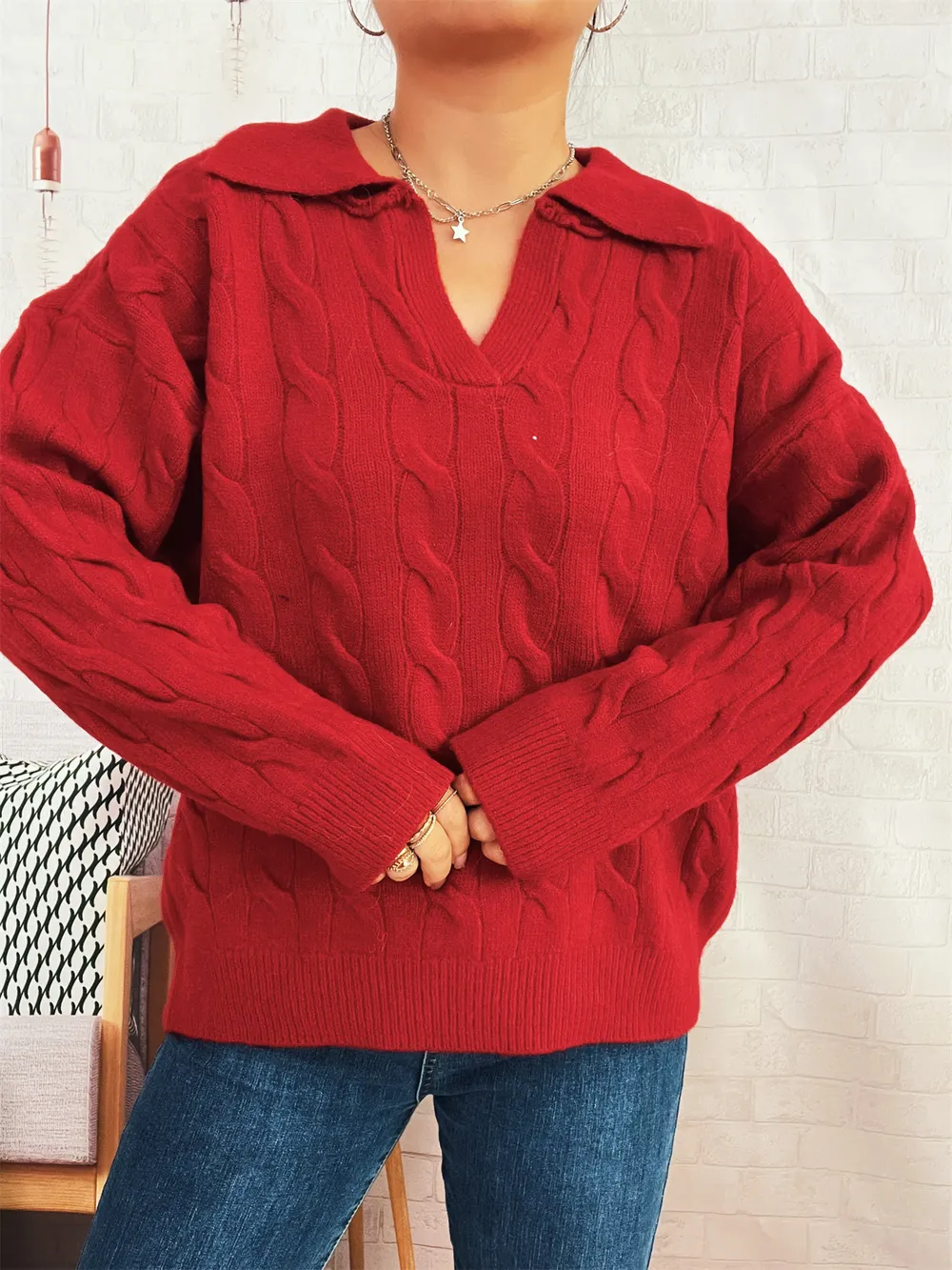 Cable Knit Johnny Collar Sweater, image 21