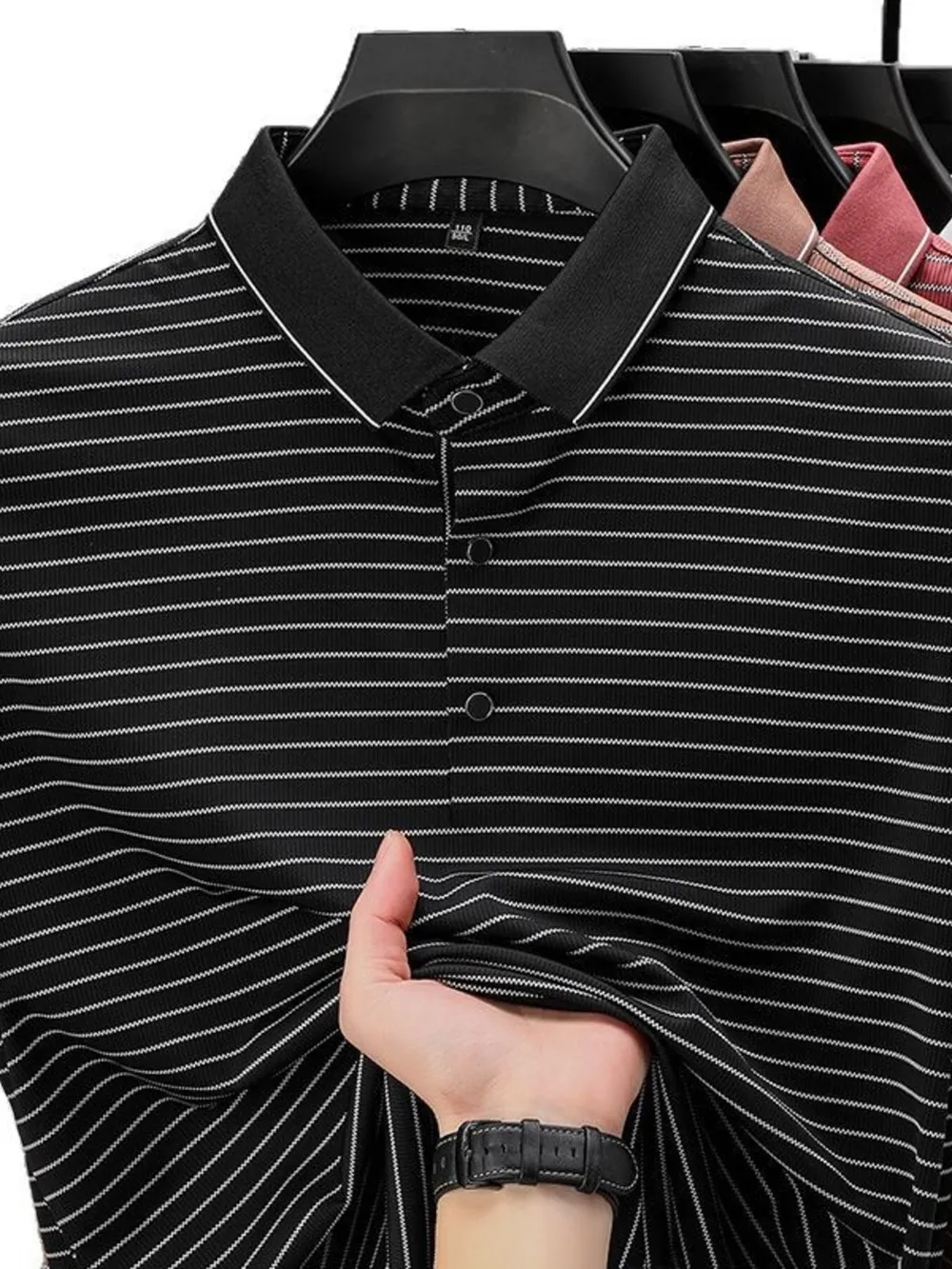 Men's Full Size Striped Button Detail Short Sleeve Polo Plus Size