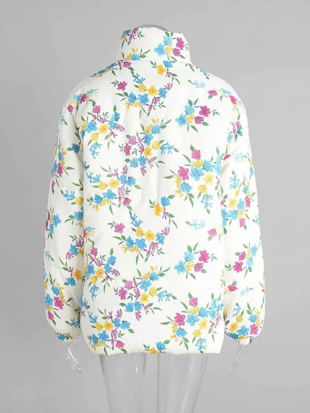 Floral Print Stand Collar Puffer Jacket, image 7