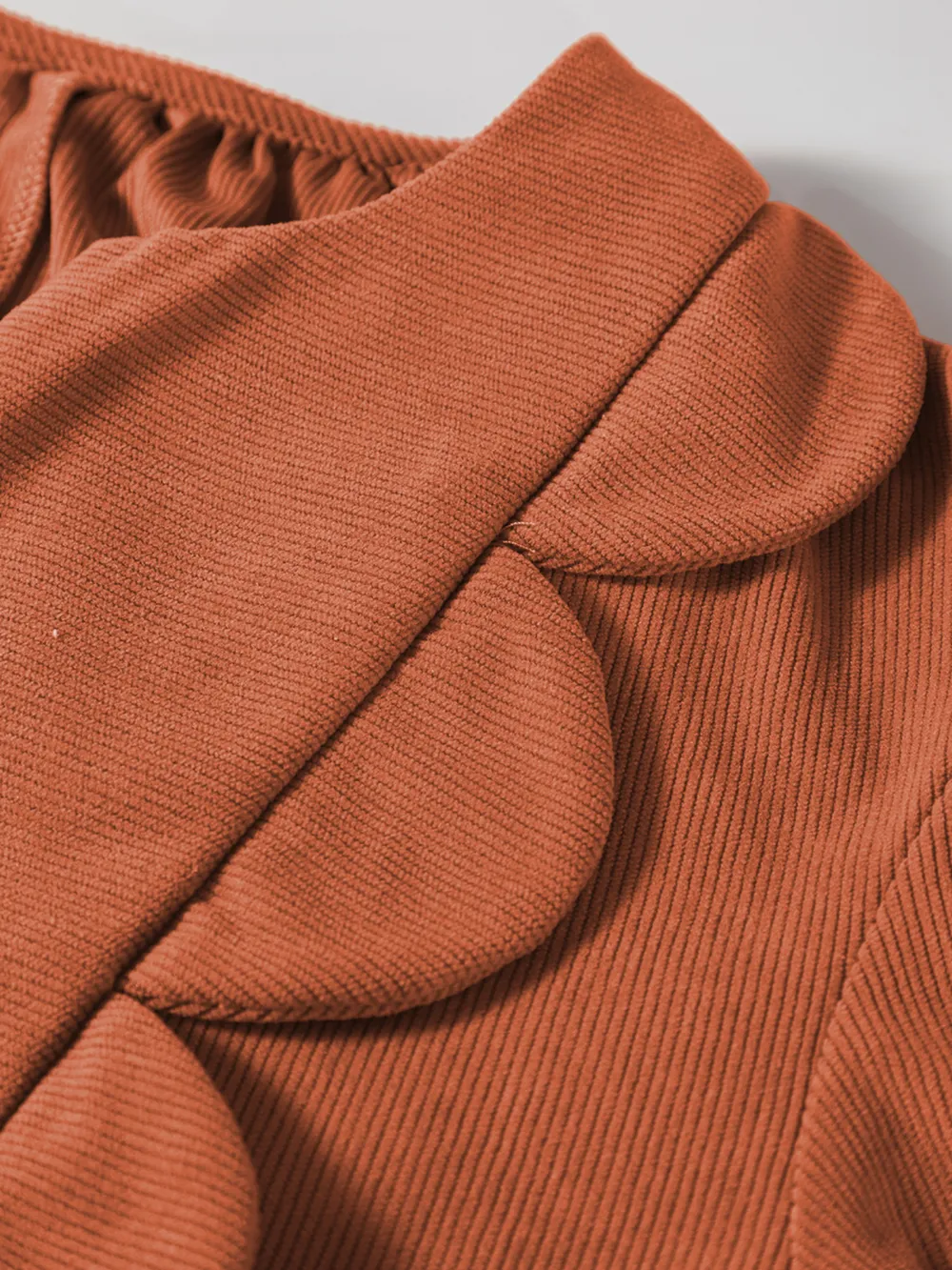 Split Neck Scallop Detail Corduroy Mini Dress, image 6
