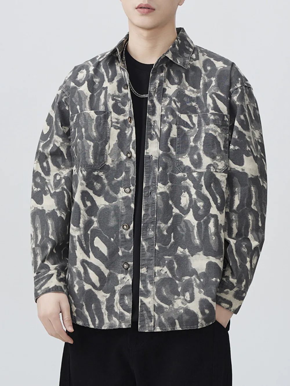 Men's Plus Size Camouflage Print Button-Up Shacket, image 2