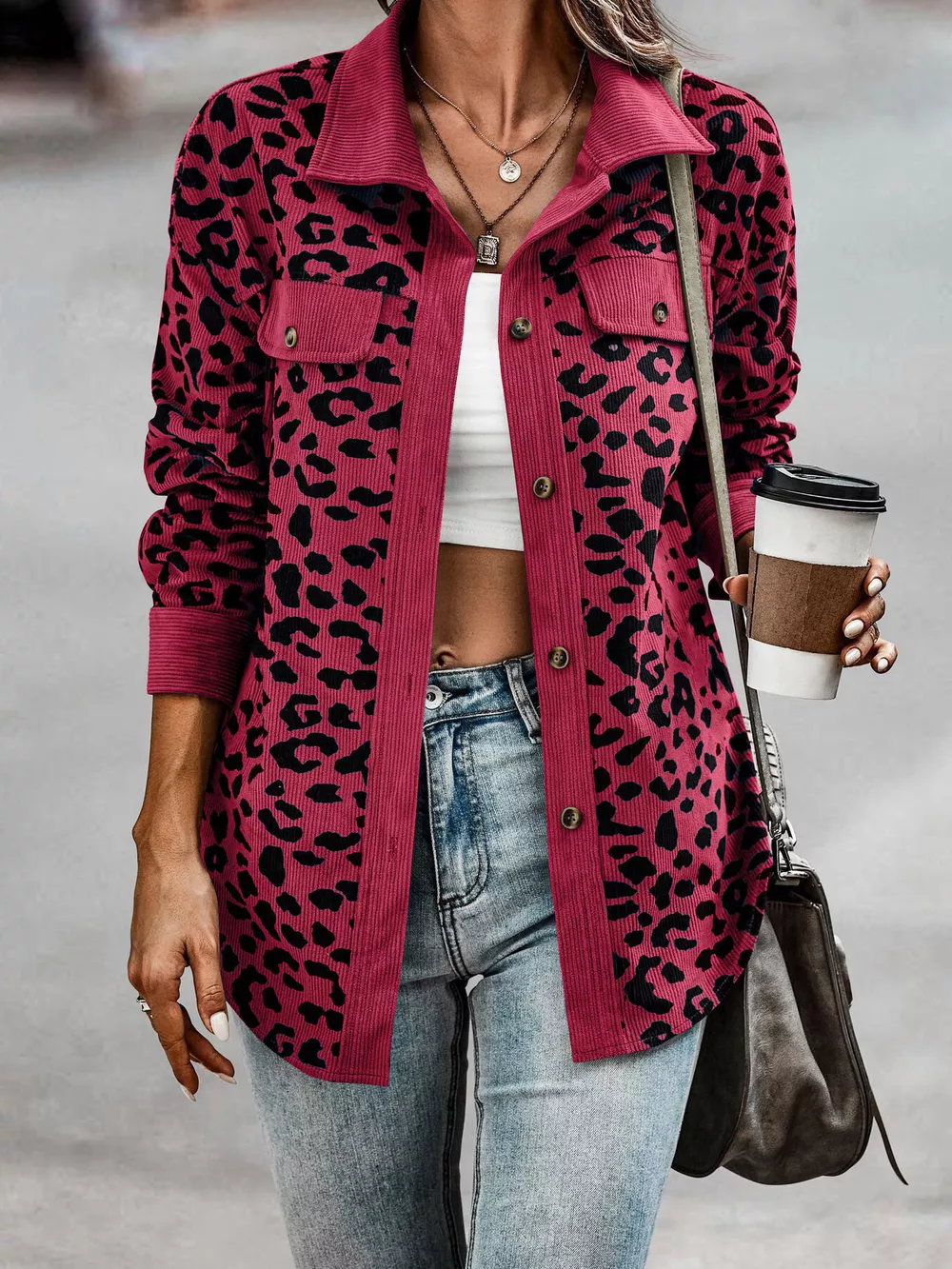 Full Size Leopard Print Button-Down Jacket Plus Size, image 20