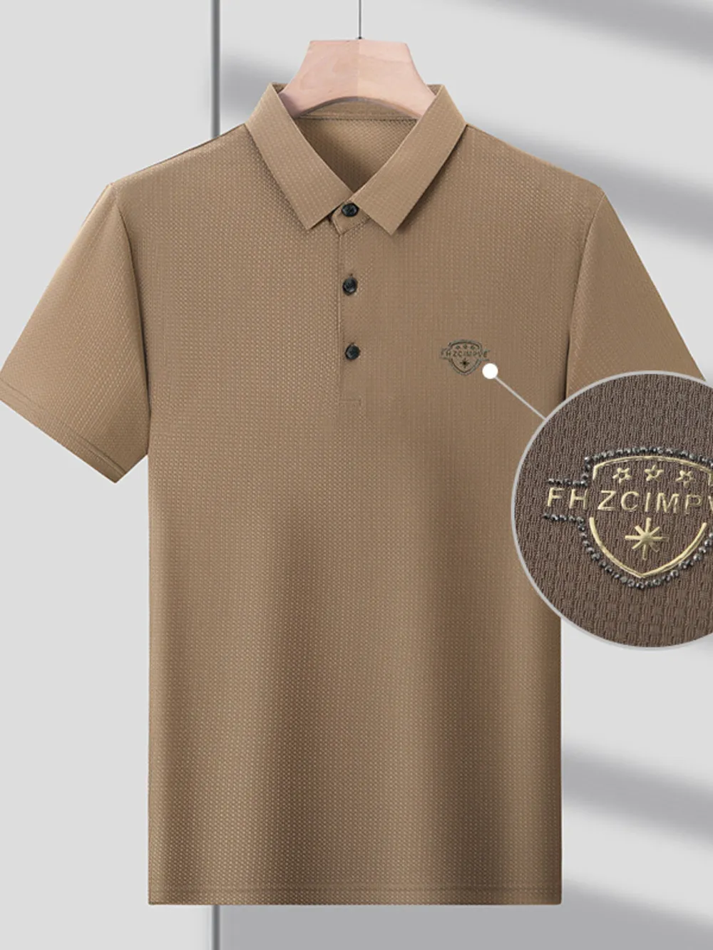Men's Plus Size Embroidered Detail Short Sleeve Polo, image 5
