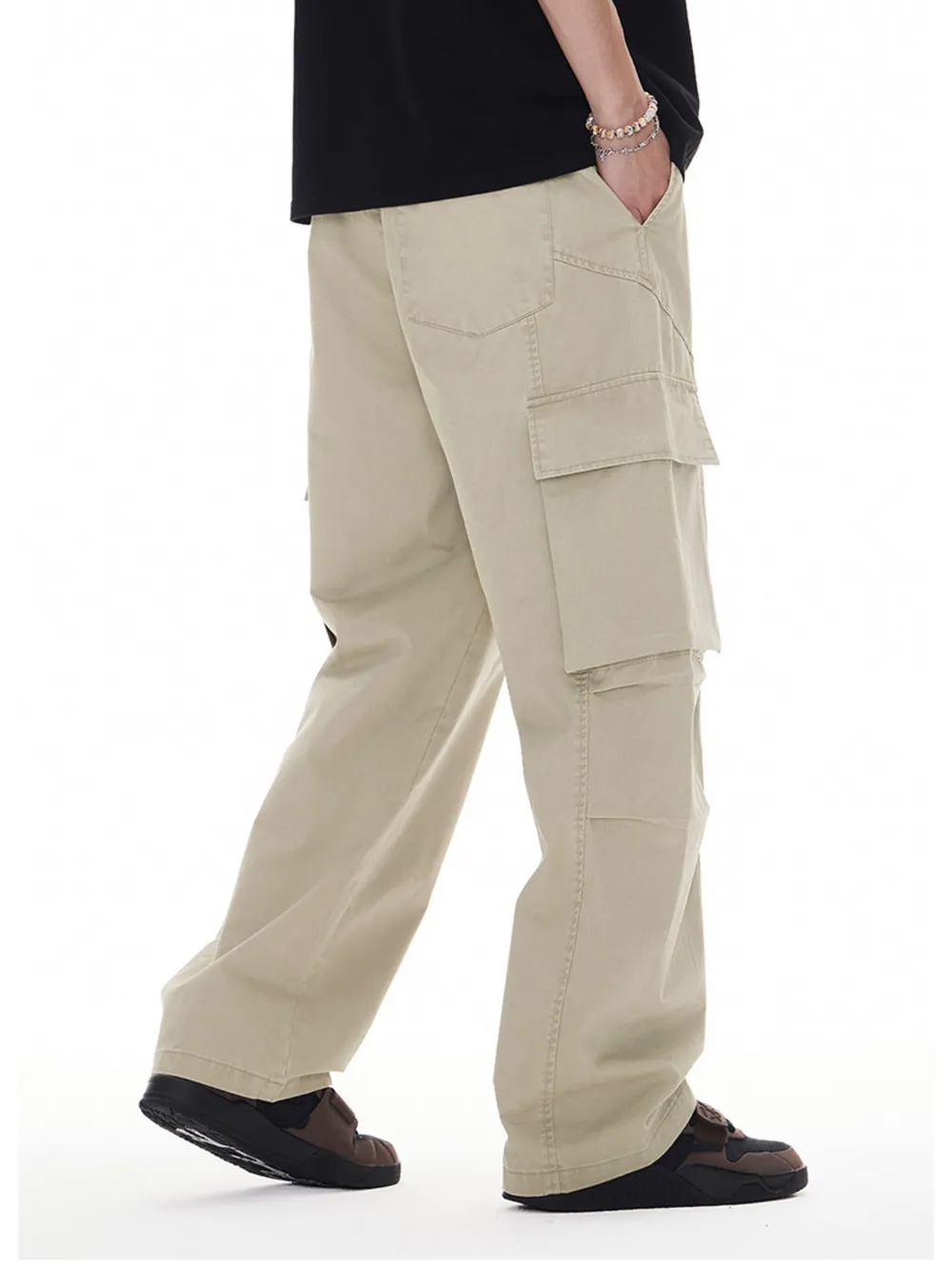 Men's Plus Size Wide Leg Cargo Drawstring Pants, image 2
