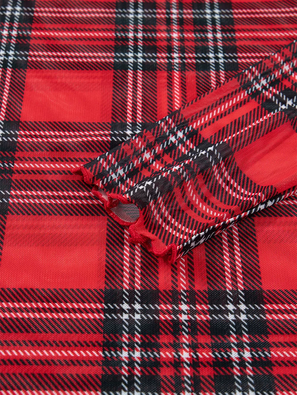 Sheer Plaid Mock Neck Long Sleeve Blouse, image 9