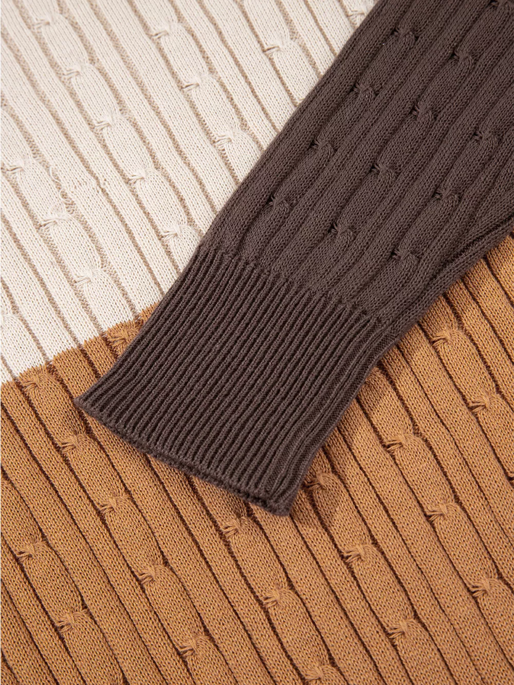 Colorblock Cable Knit Round Neck Sweater, image 3