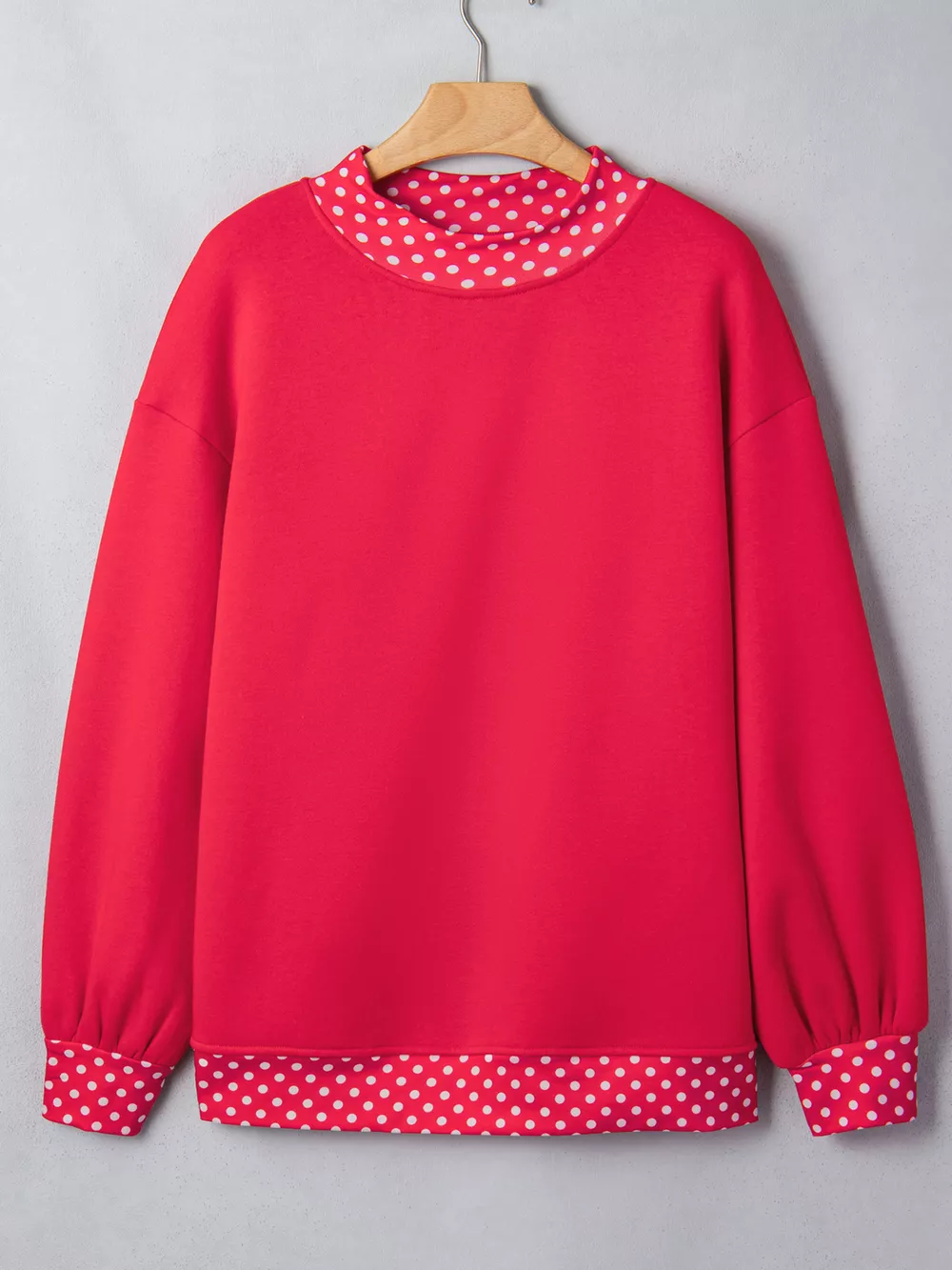 Polka Dot Trim Contrast Crew Neck Sweatshirt, image 6