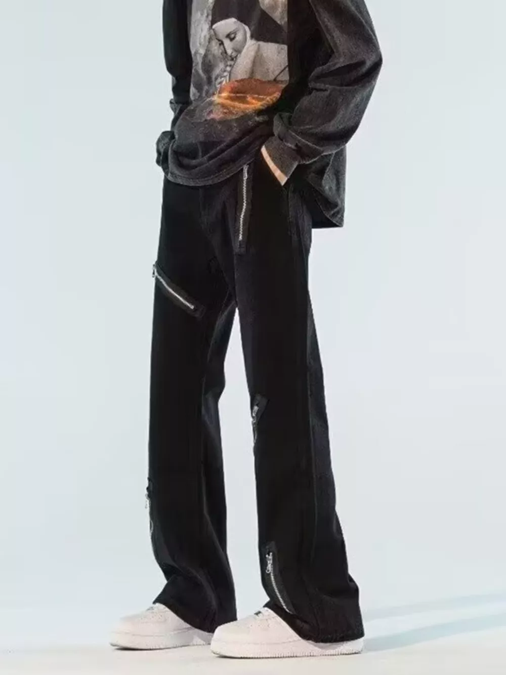 Men's Full Size Zipper Accent Wide Leg Jeans Plus Size, image 2