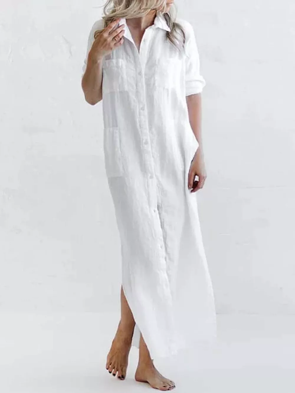 Full Size Casual Button-Down Maxi Shirt Dress Plus Size, image 5