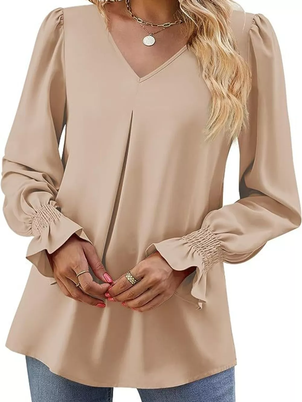 V-Neck Long Sleeve Ruffle Cuff Blouse, image 19