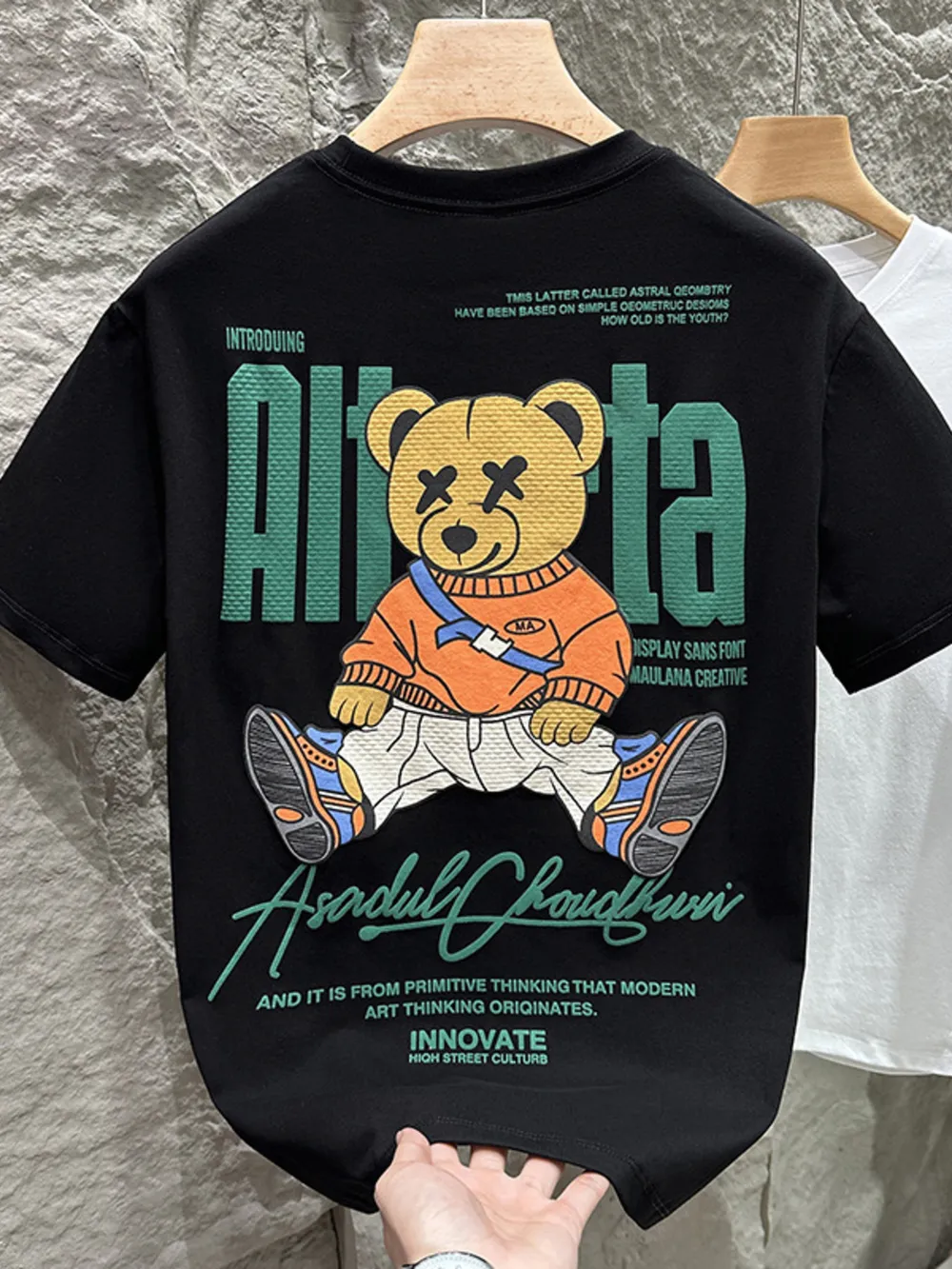 Men's Plus Size Bear Round Neck Short Sleeve T-Shirt