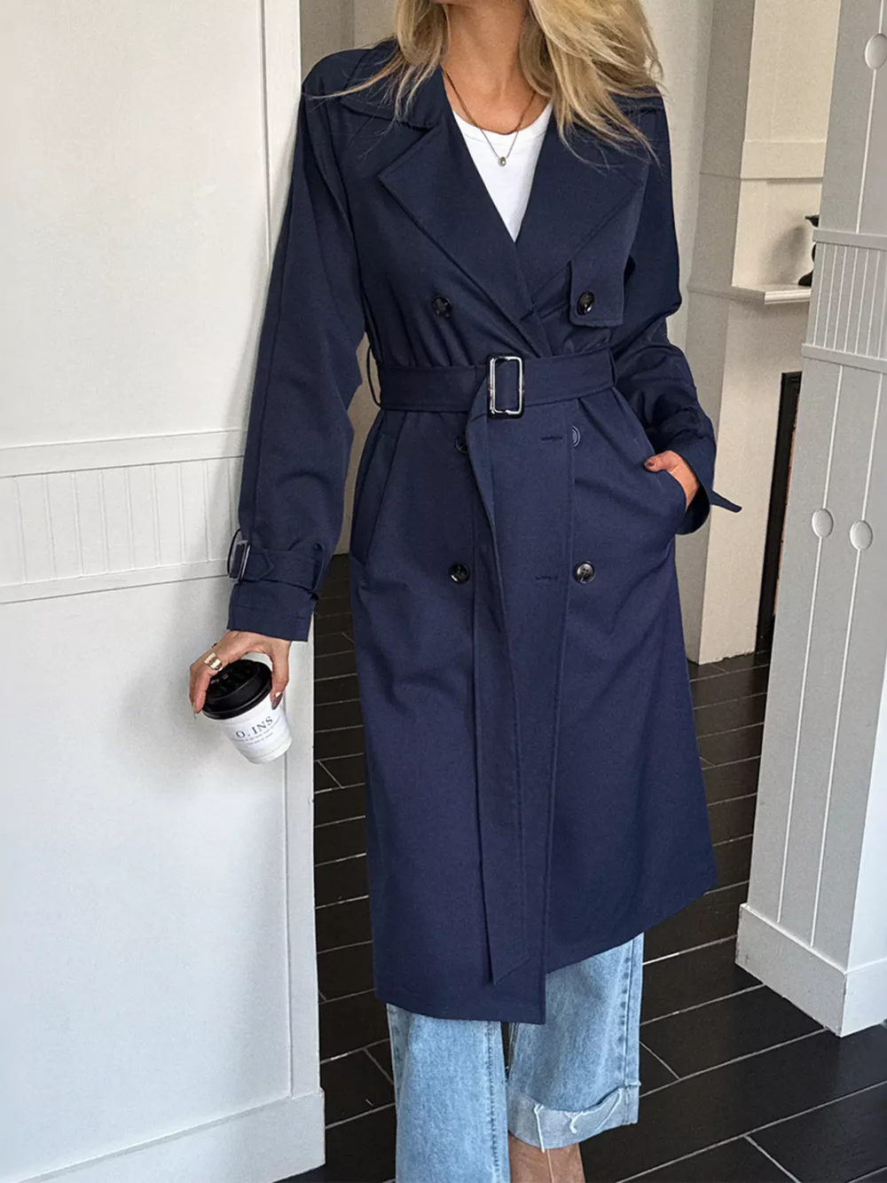 Double-Breasted Belted Trench Coat, image 10