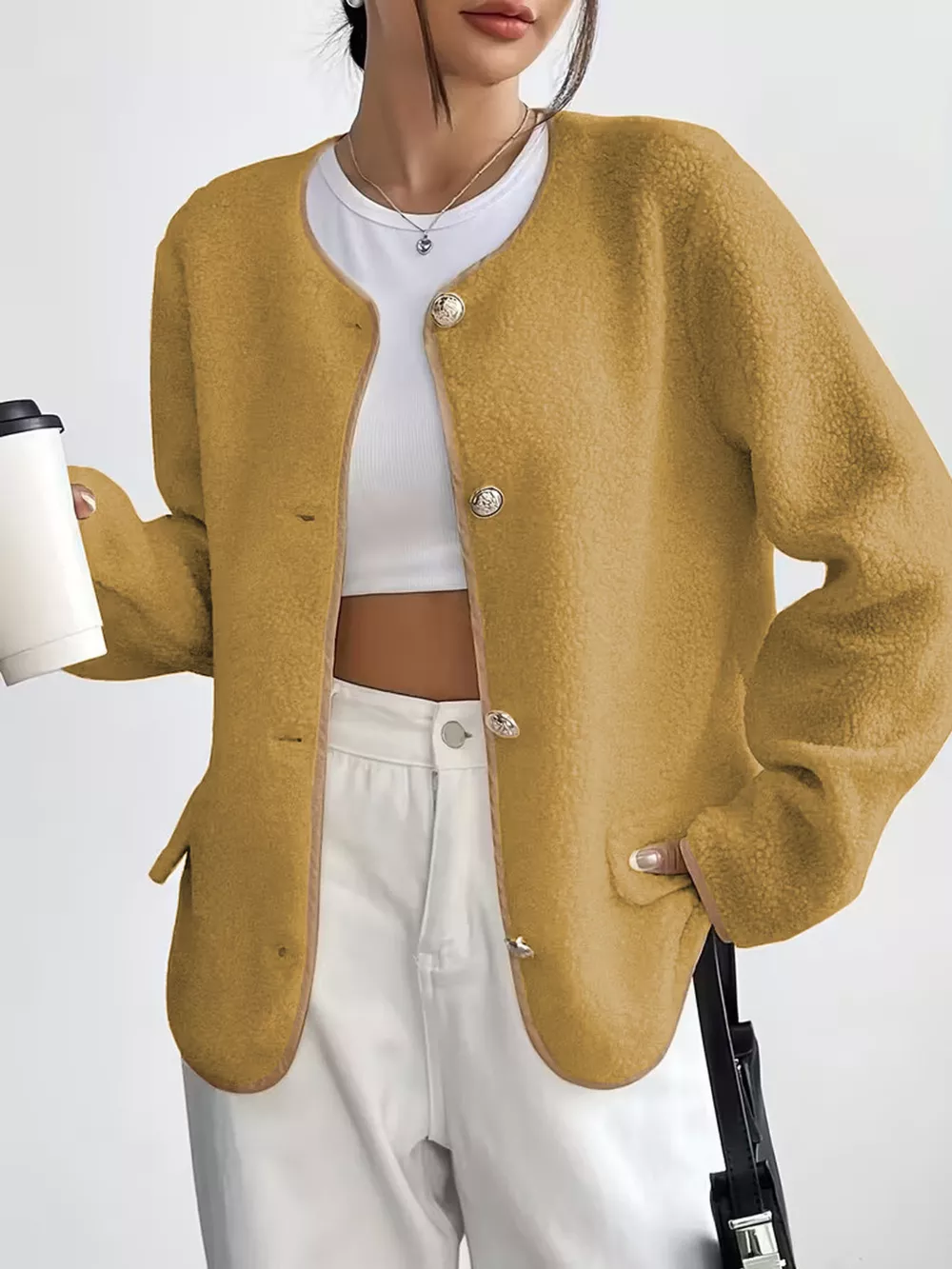 Full Size Textured Button-Up Fleece Outerwear Plus Size, image 13
