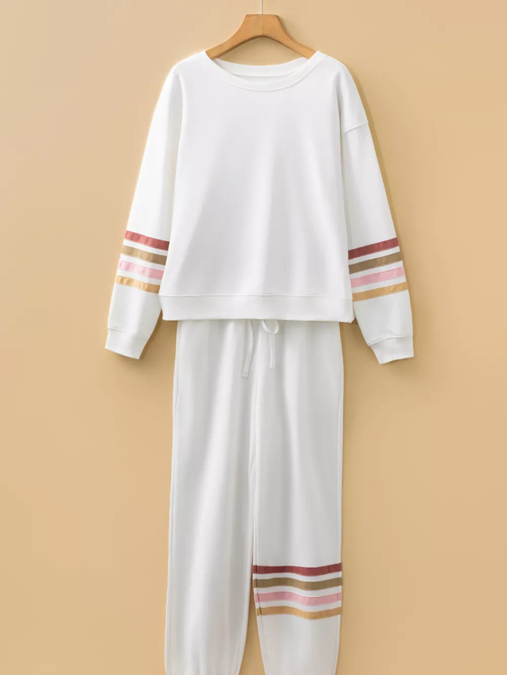 Striped Trim Round Neck Top and Pants Set, image 5