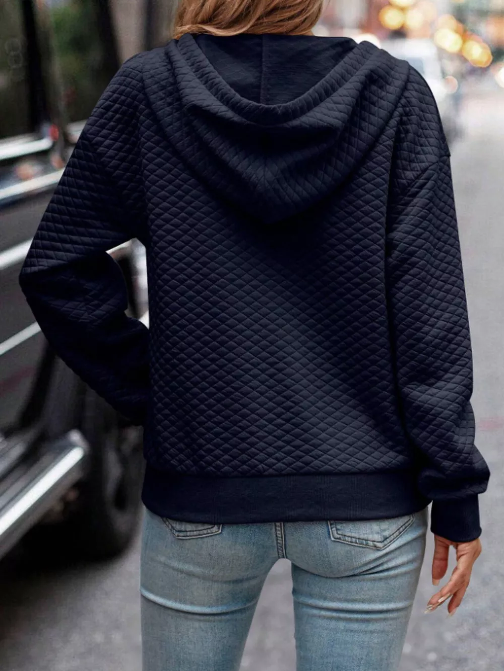 Drawstring Textured Dropped Shoulder Hoodie, image 7