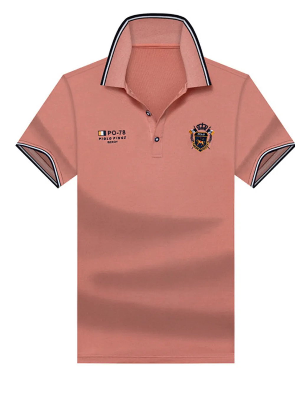 Men's Plus Size Striped Collar Embroidered Detail Polo, image 4
