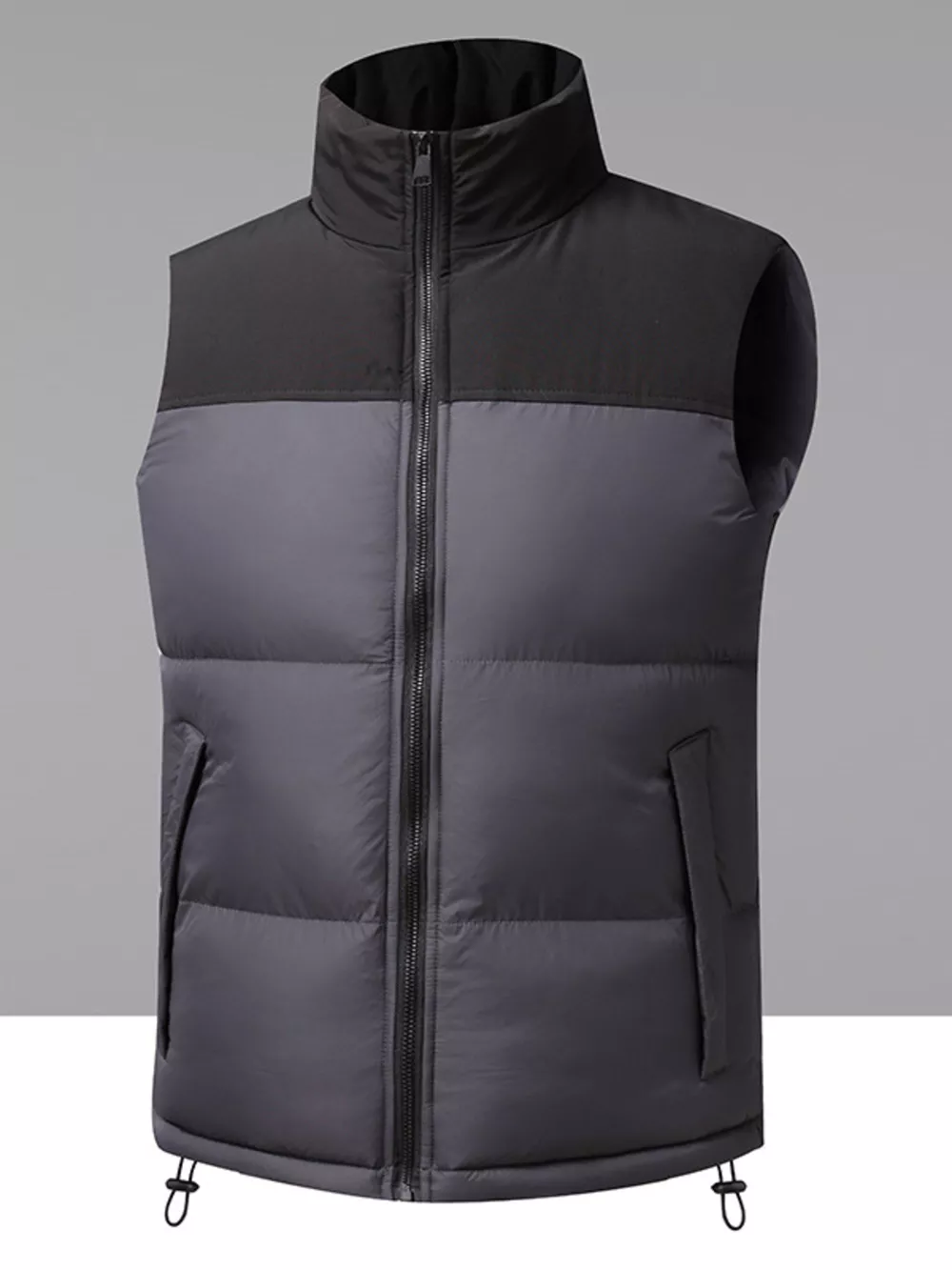 Men's Plus Size Sleeveless Stand Collar Vest with Drawstring Hem, image 2