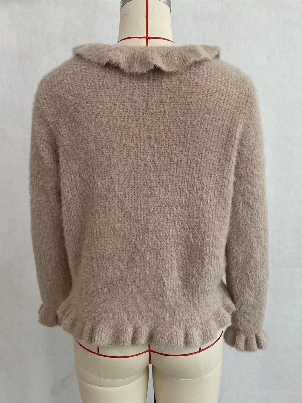 Soft Fuzzy Cardigan with Ruffled Collar and Pearl Buttons, image 24