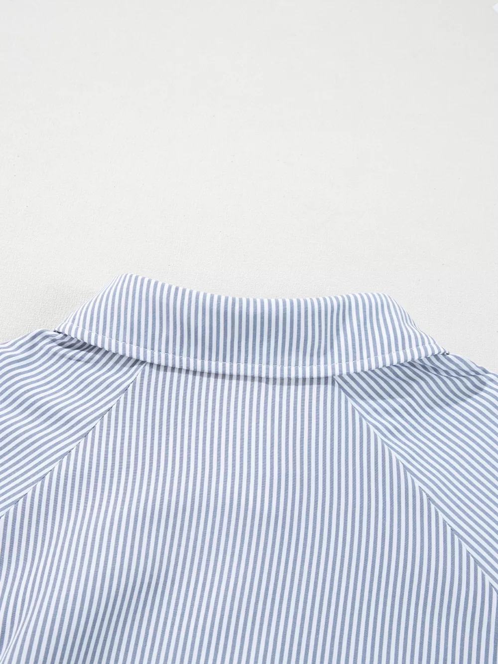 Pinstripe Long Sleeve Smocked Cuffs Button Shirt Collar Blouse, image 19