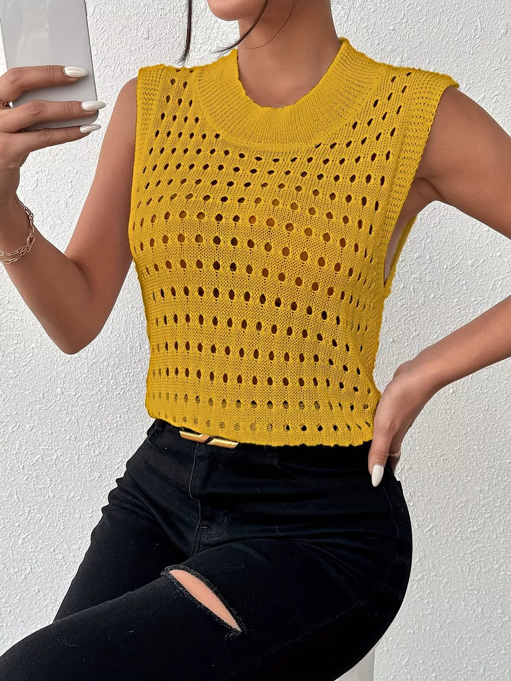 Hollow Out Round Neck Knit Tank, image 13