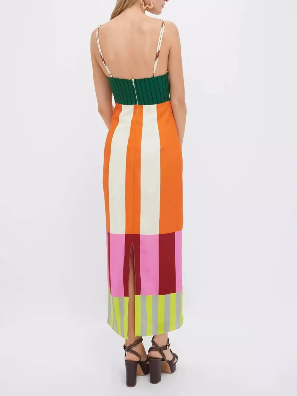 Color-Block Striped Spaghetti Strap Midi Dress, image 4