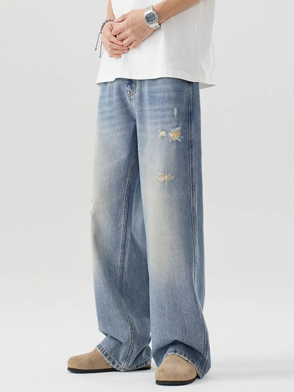 Men's Distressed Wide Leg Jeans, image 6