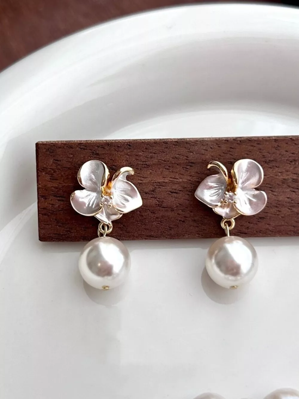Floral Pearl Drop Earrings, image 5