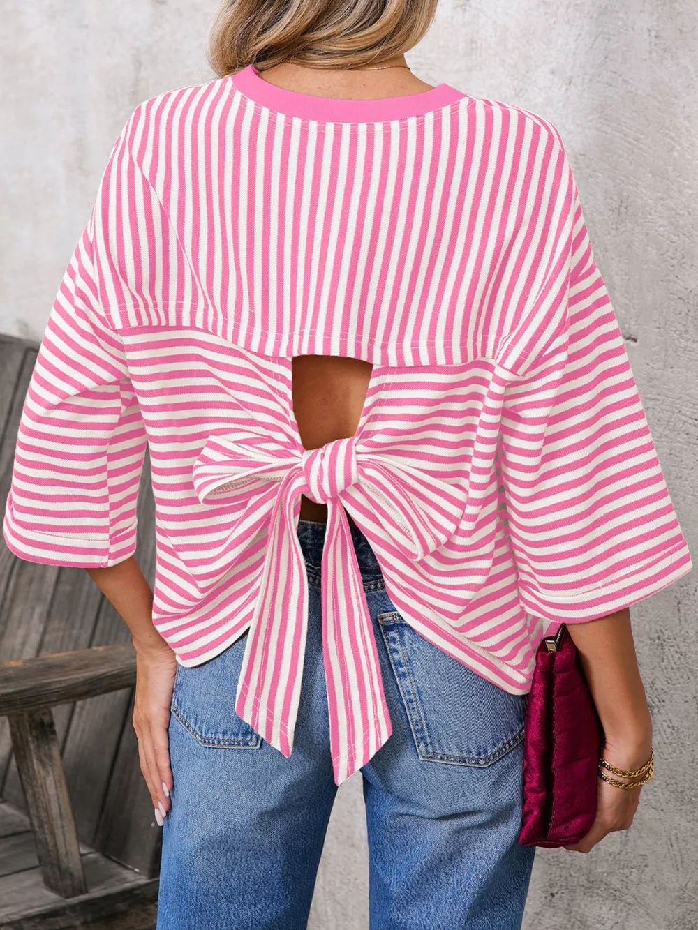 Striped Back Bow Tie T-Shirt, image 9
