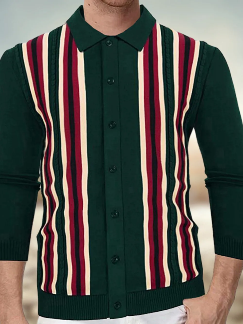 Men's Plus Size Striped Button Up Cardigan, image 4
