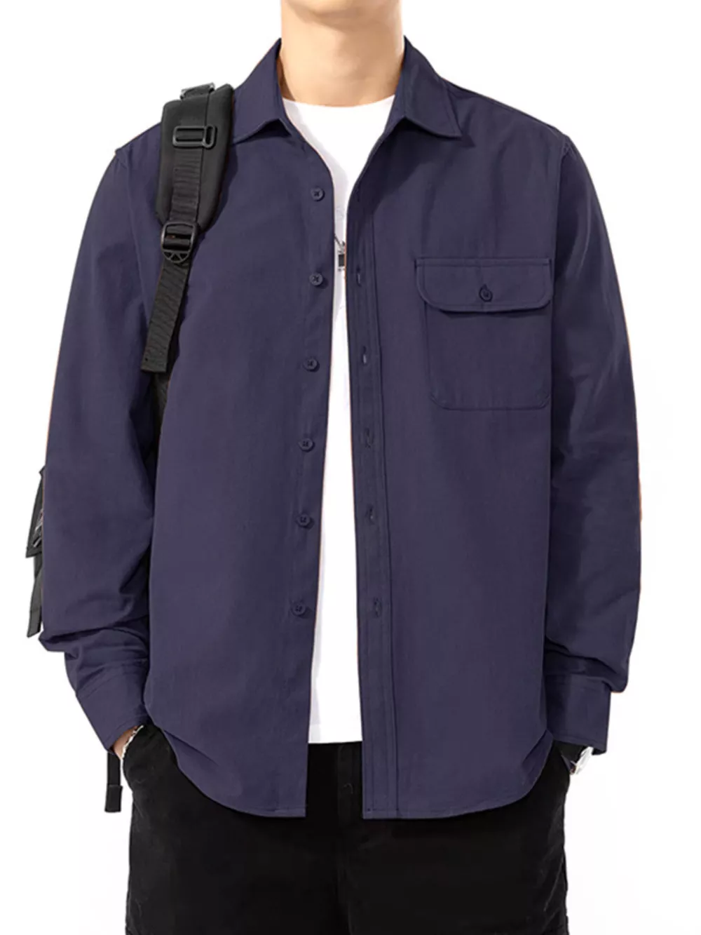 Men's Plus Size Casual Solid Color Long Sleeve Shirt, image 7