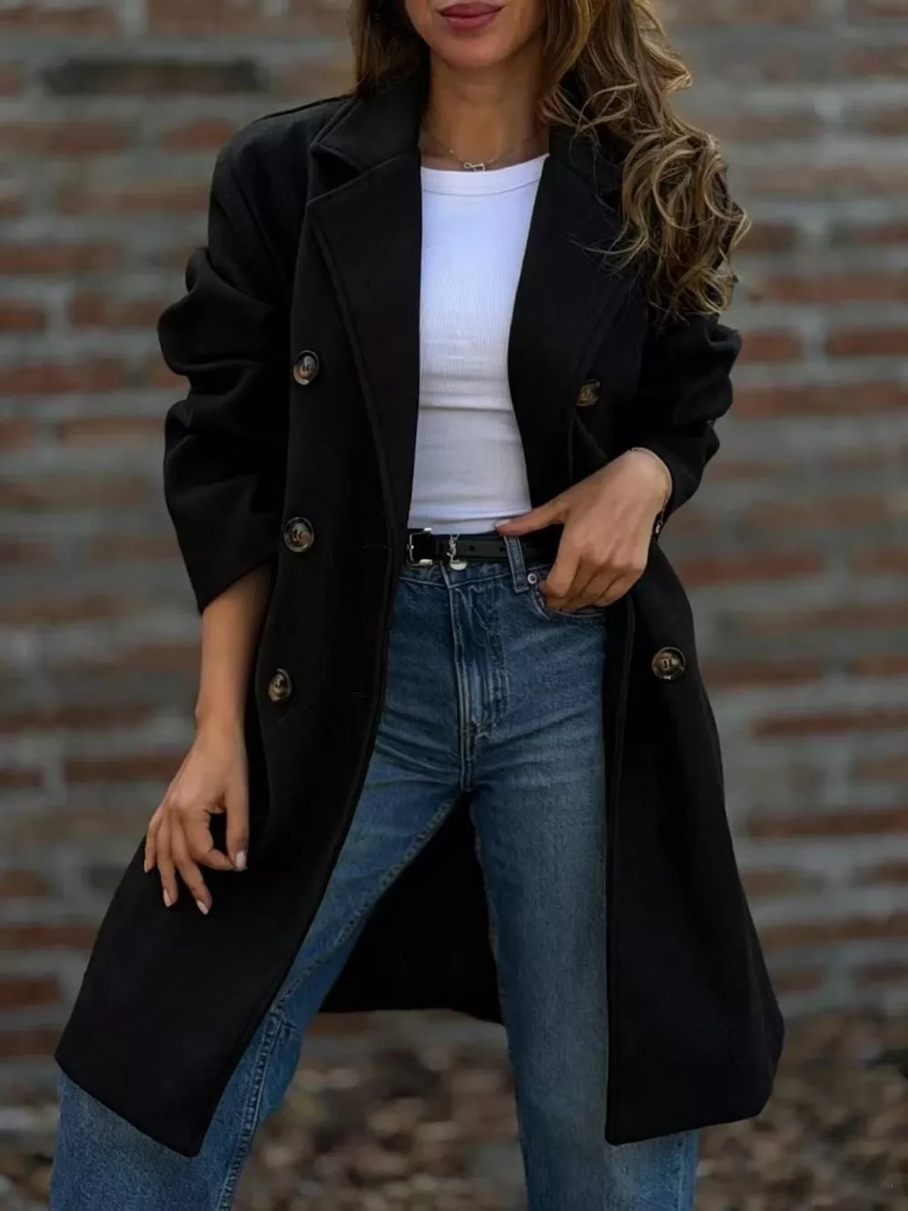 Full Size Double-Breasted Lapel Collar Coat Plus Size, image 5