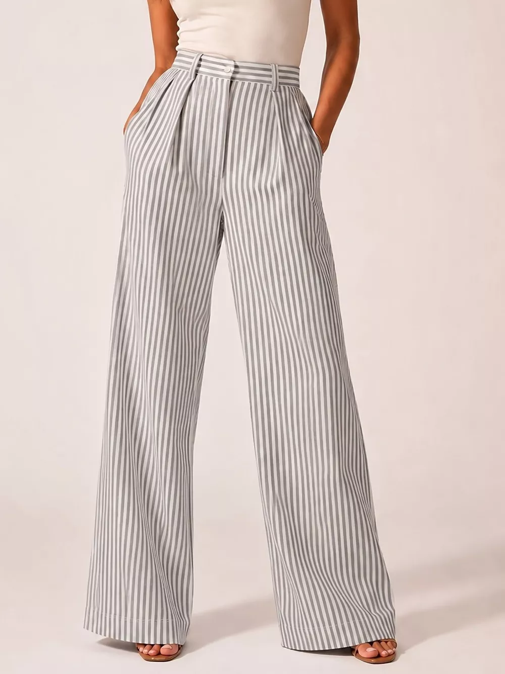 High-Waisted Wide-Leg Striped Pants, image 6