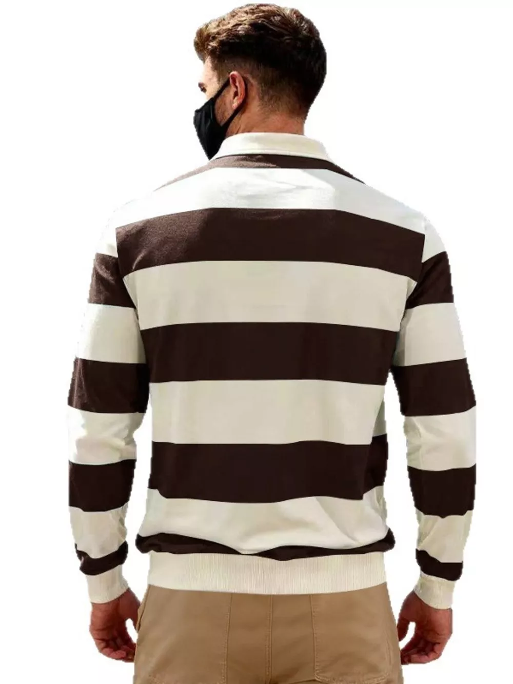 Men's Full Size Classic Striped Long-Sleeve Polo Plus Size, image 2