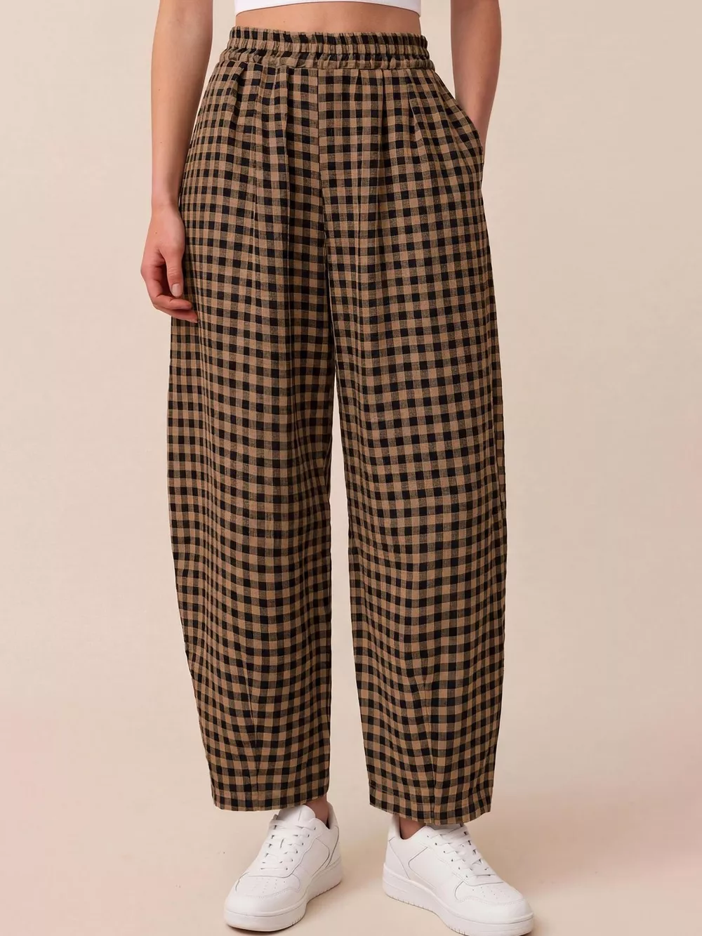 Gingham Wide-Leg Casual Pants, image 11