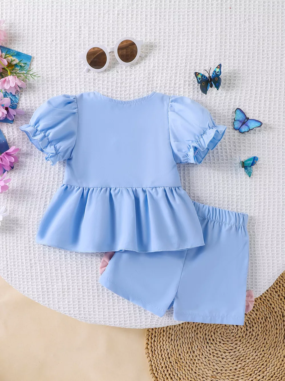 Children's Bow Puff Sleeve Top and Shorts Set, image 8